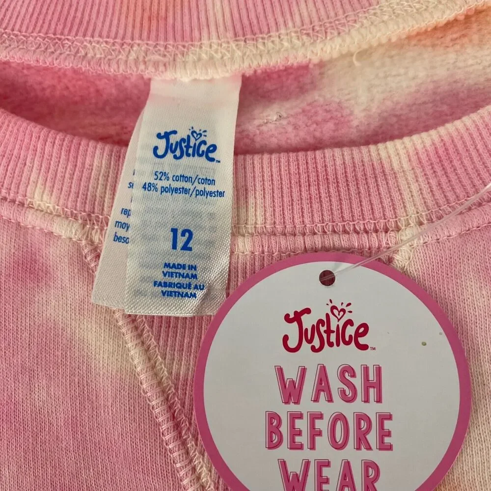 Justice‎ Active Cropped Sweatshirt Size 12 Pullover Tie Dye Girls Youth Pink